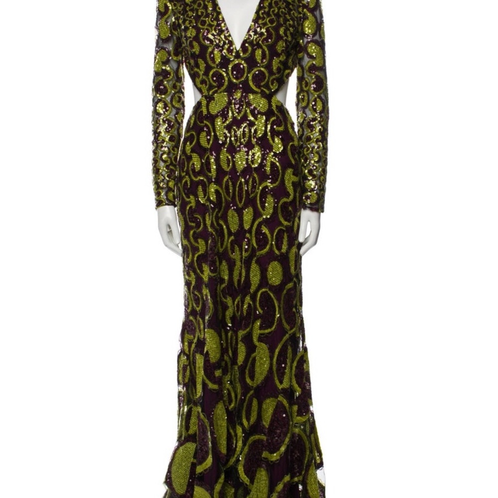 Elegant Green and Purple Evening Gown